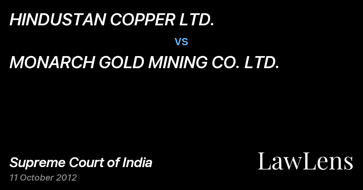 Preview image for HINDUSTAN COPPER LTD. vs. MONARCH GOLD MINING CO. LTD.