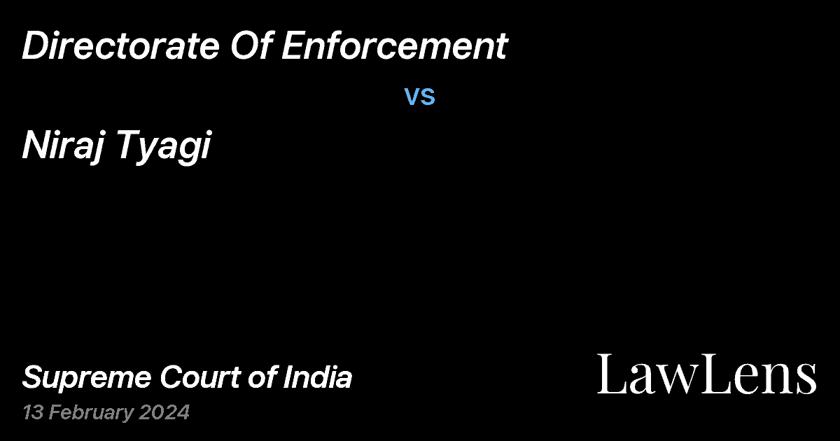 Preview image for Directorate Of Enforcement vs. Niraj Tyagi