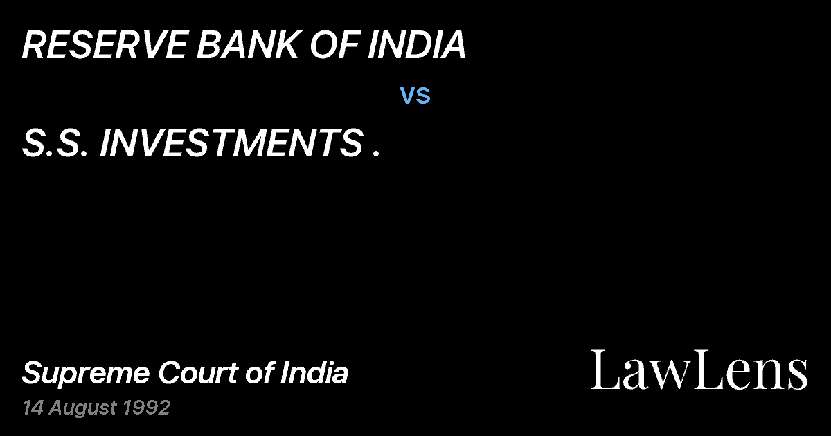 Preview image for RESERVE BANK OF INDIA vs. S.S. INVESTMENTS .