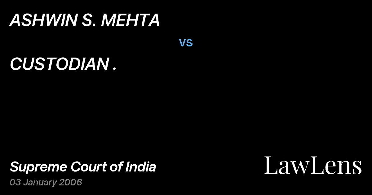Preview image for ASHWIN S. MEHTA vs. CUSTODIAN .