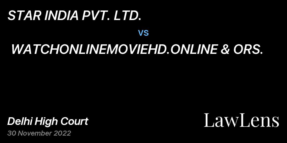 Preview image for STAR INDIA PVT. LTD.  vs.  WATCHONLINEMOVIEHD.ONLINE & ORS.