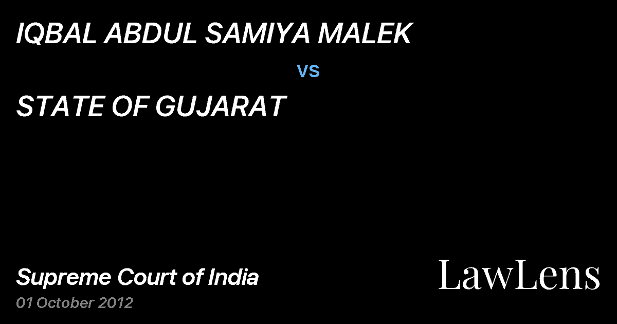 Preview image for IQBAL ABDUL SAMIYA MALEK vs. STATE OF GUJARAT