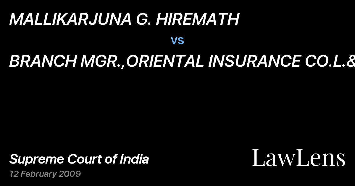 Preview image for MALLIKARJUNA G. HIREMATH vs. BRANCH MGR.,ORIENTAL INSURANCE CO.L.&ORS
