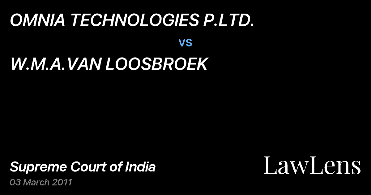 Preview image for OMNIA TECHNOLOGIES P.LTD. vs. W.M.A.VAN LOOSBROEK