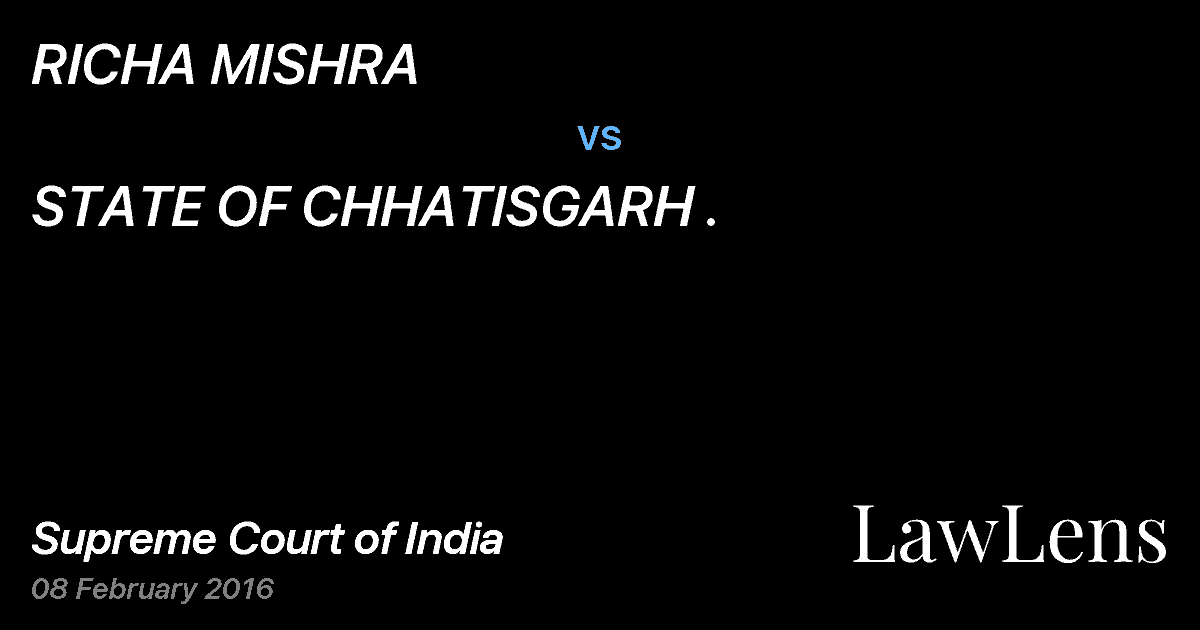 Preview image for RICHA MISHRA vs. STATE OF CHHATISGARH .