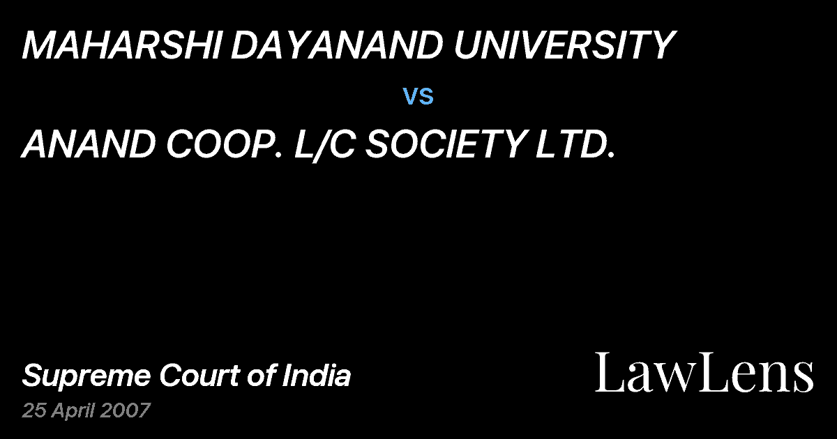 Preview image for MAHARSHI DAYANAND UNIVERSITY vs. ANAND COOP. L/C SOCIETY LTD.