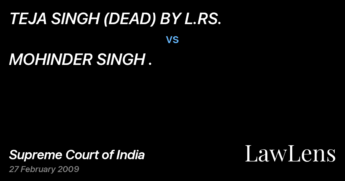 Preview image for TEJA SINGH (DEAD) BY L.RS. vs. MOHINDER SINGH .