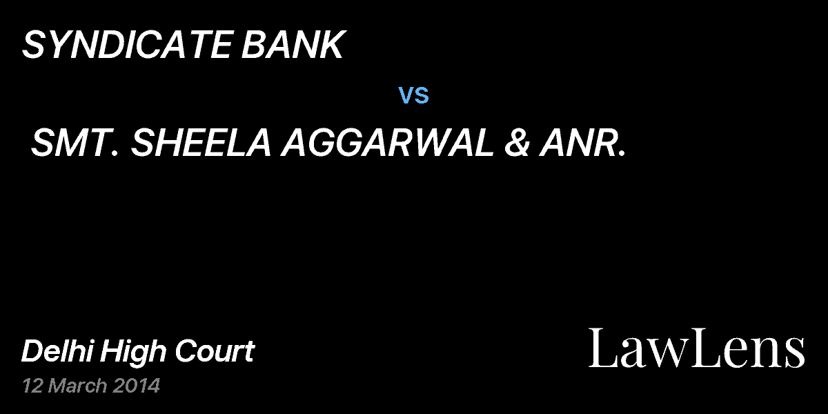 Preview image for SYNDICATE BANK vs. SMT. SHEELA AGGARWAL & ANR.