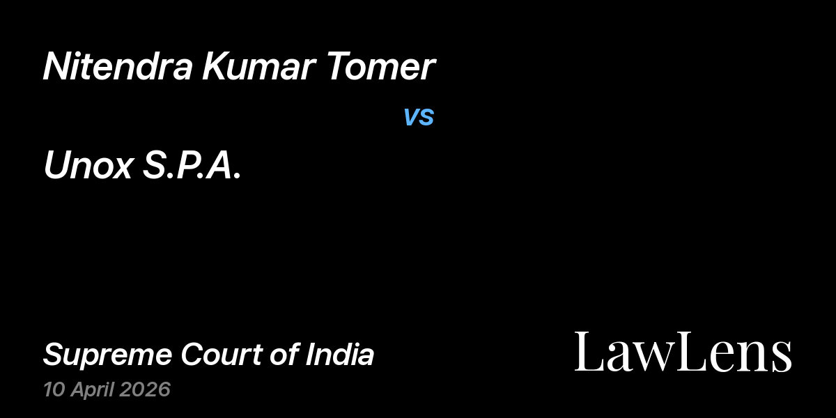 Preview image for Nitendra Kumar Tomer vs. Unox S.P.A.