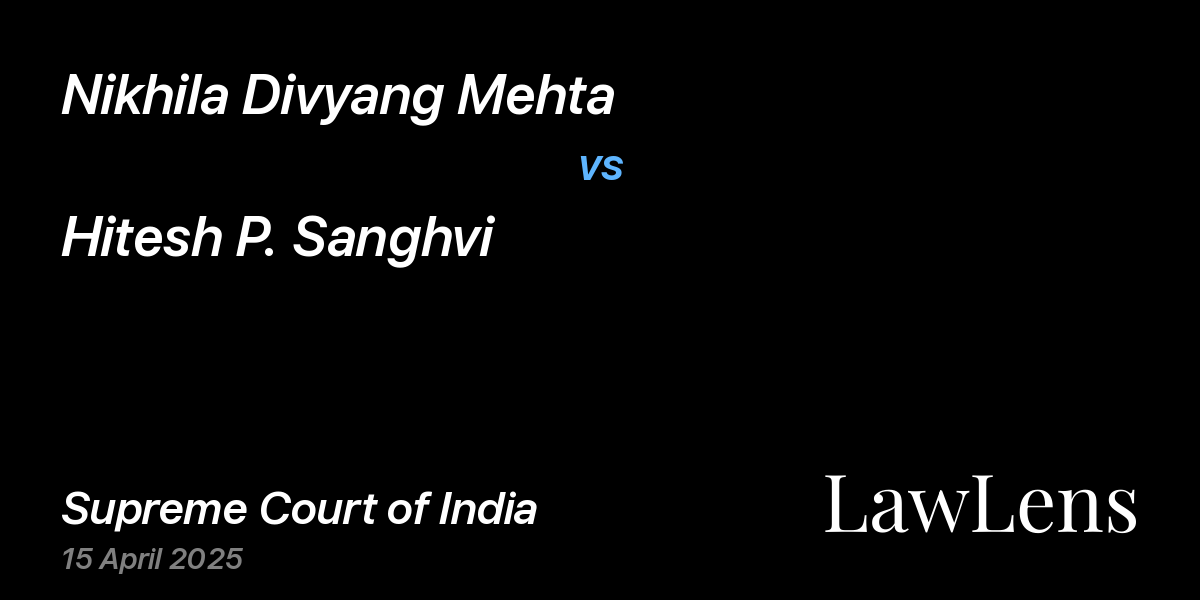 Preview image for Nikhila Divyang Mehta vs. Hitesh P. Sanghvi