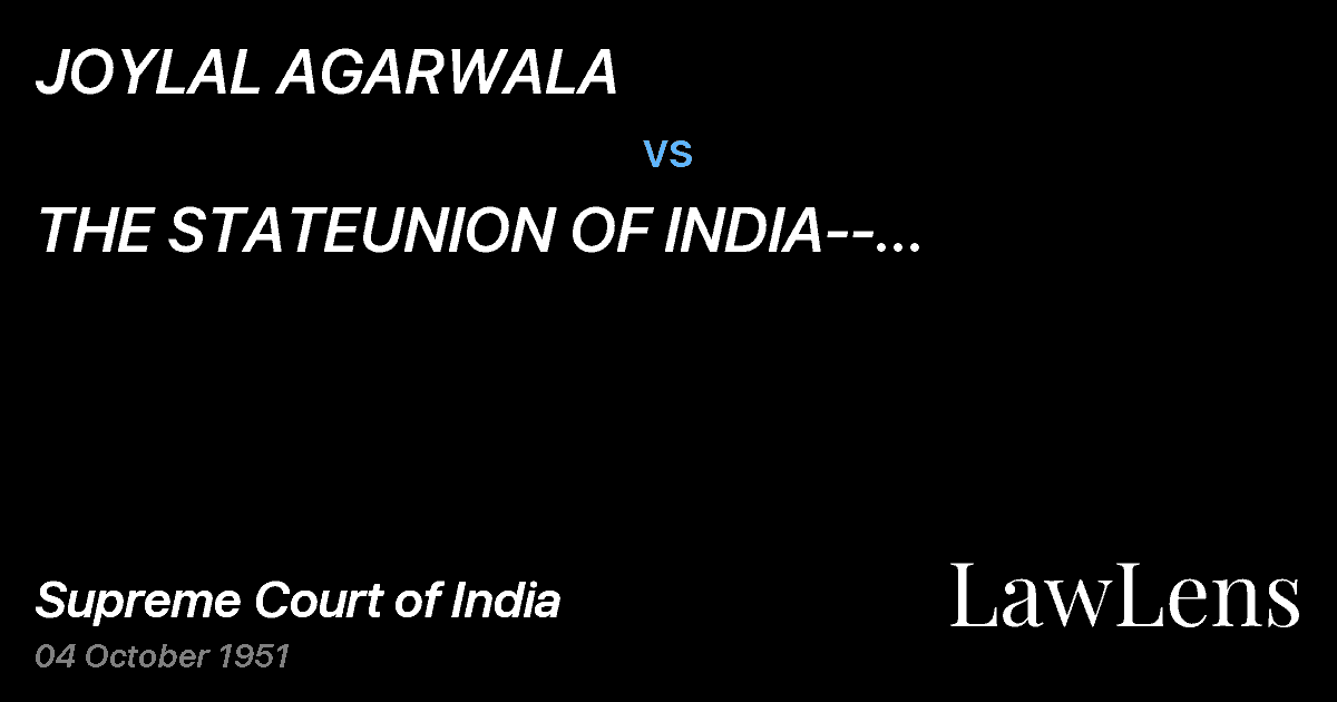 Preview image for JOYLAL AGARWALA vs. THE STATEUNION OF INDIA-- Intervener.BICH