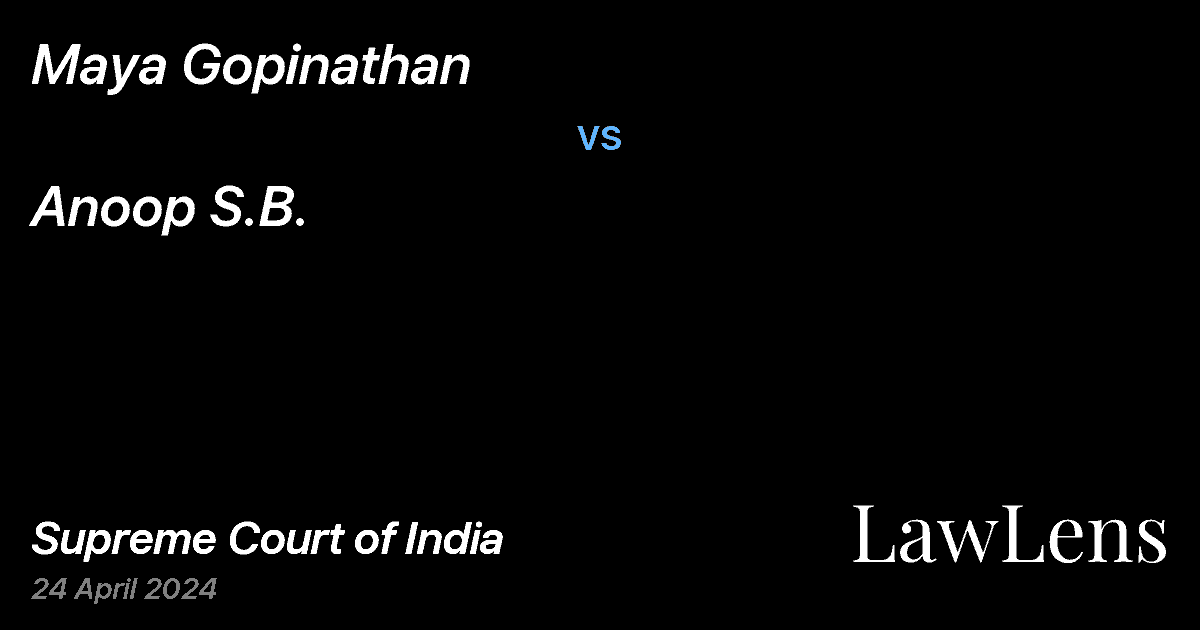 Preview image for Maya Gopinathan vs. Anoop S.B.