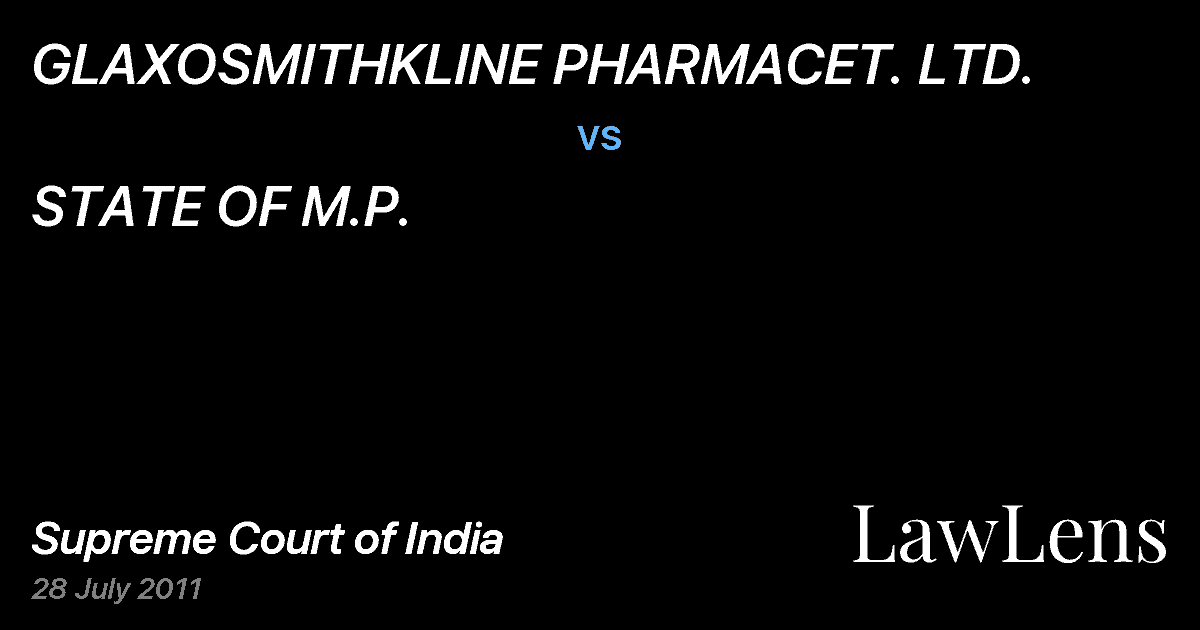 Preview image for GLAXOSMITHKLINE PHARMACET. LTD. vs. STATE OF M.P.