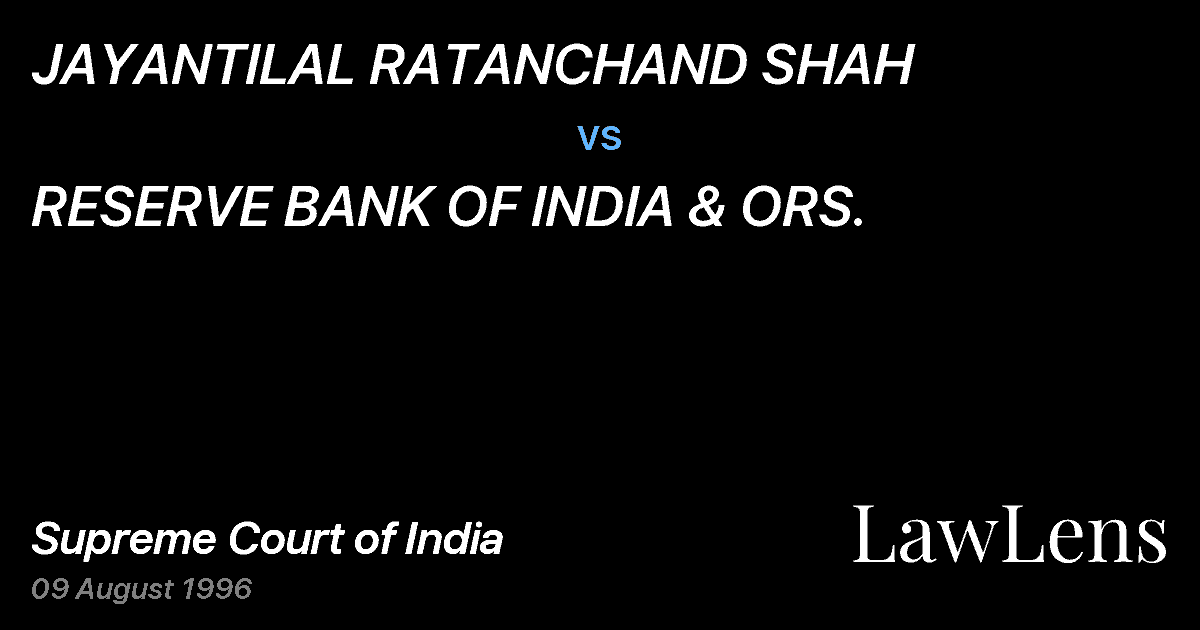 Preview image for JAYANTILAL RATANCHAND SHAH vs. RESERVE BANK OF INDIA & ORS.