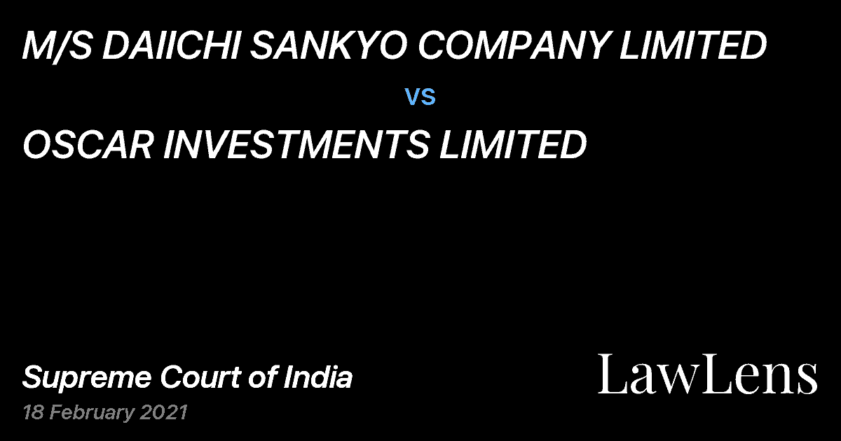 Preview image for M/S DAIICHI SANKYO COMPANY LIMITED vs. OSCAR INVESTMENTS LIMITED