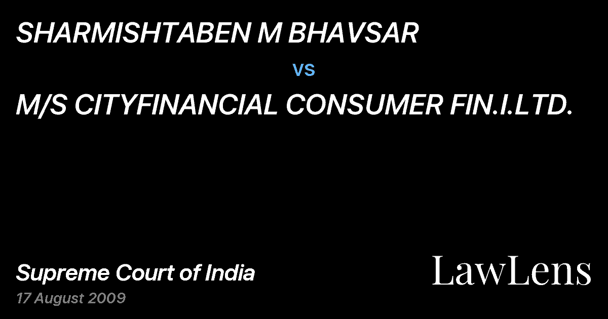 Preview image for SHARMISHTABEN M BHAVSAR vs. M/S CITYFINANCIAL CONSUMER FIN.I.LTD.