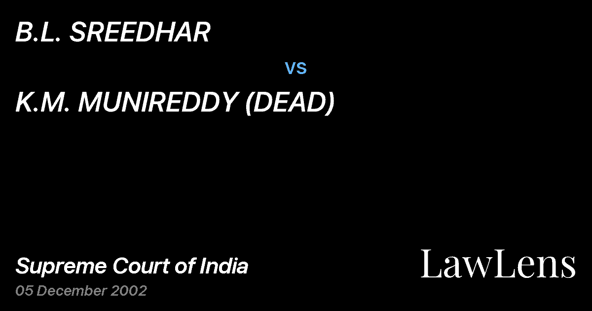 Preview image for B.L. SREEDHAR vs. K.M. MUNIREDDY (DEAD)
