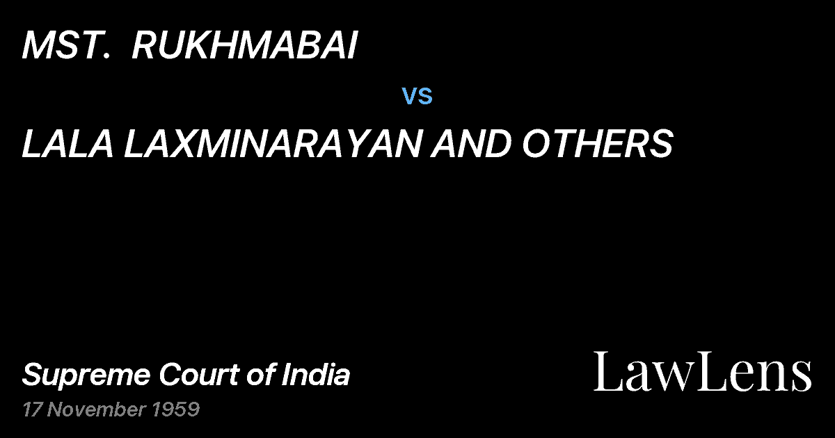 Preview image for MST.  RUKHMABAI vs. LALA LAXMINARAYAN AND OTHERS