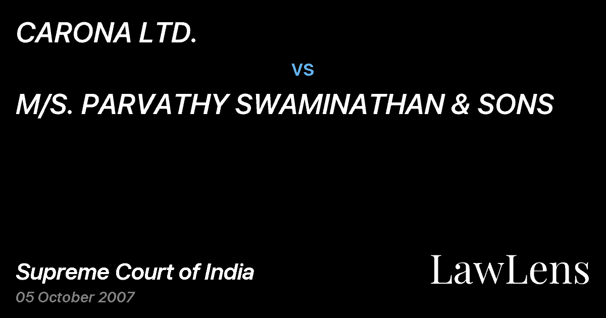 Preview image for CARONA LTD. vs. M/S. PARVATHY SWAMINATHAN & SONS