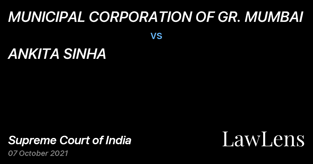 Preview image for MUNICIPAL CORPORATION OF GR. MUMBAI vs. ANKITA SINHA