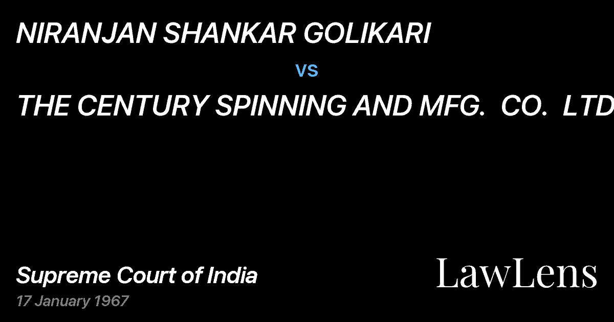 Preview image for NIRANJAN SHANKAR GOLIKARI vs. THE CENTURY SPINNING AND MFG.  CO.  LTD.