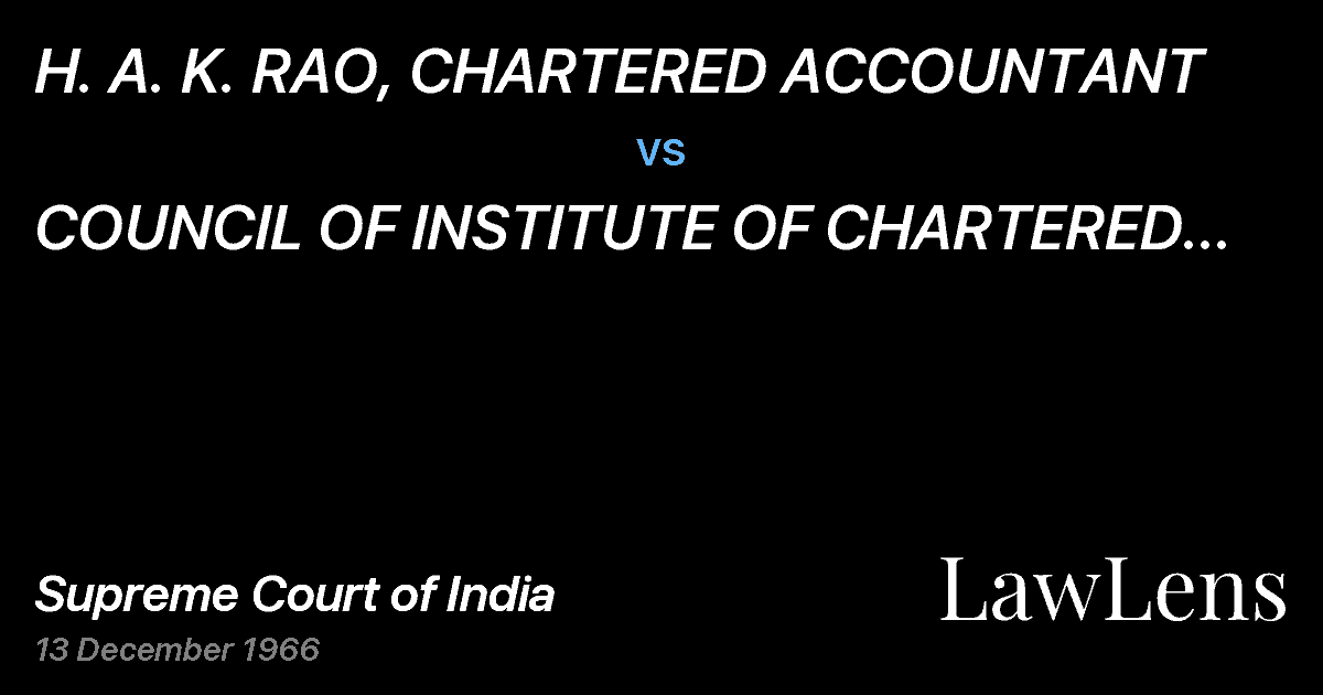 Preview image for H. A. K. RAO, CHARTERED ACCOUNTANT vs. COUNCIL OF INSTITUTE OF CHARTERED ACCOUNTANTS OF INDIA,	 N