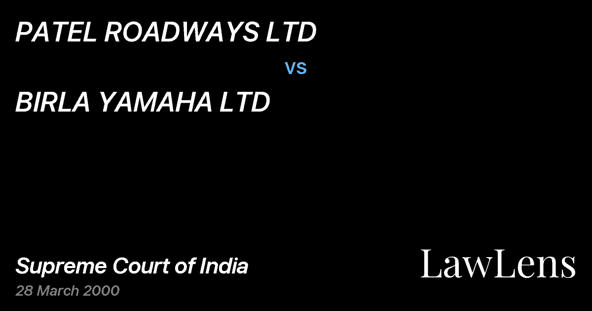 Preview image for PATEL ROADWAYS LTD vs. BIRLA YAMAHA LTD