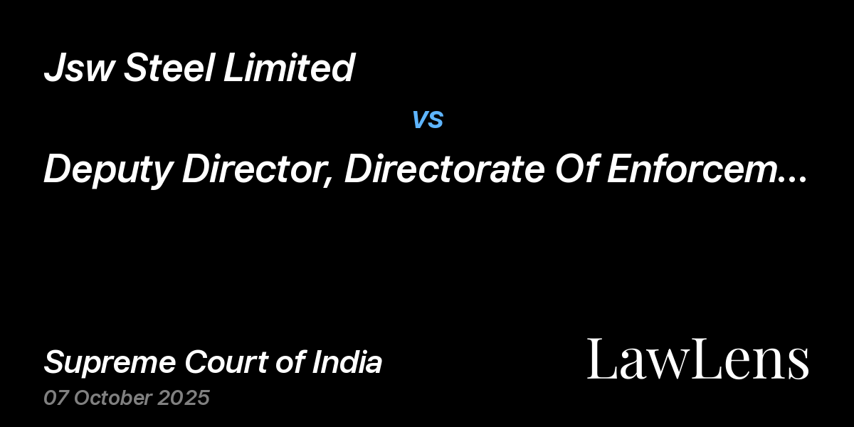 Preview image for Jsw Steel Limited vs. Deputy Director, Directorate Of Enforcement