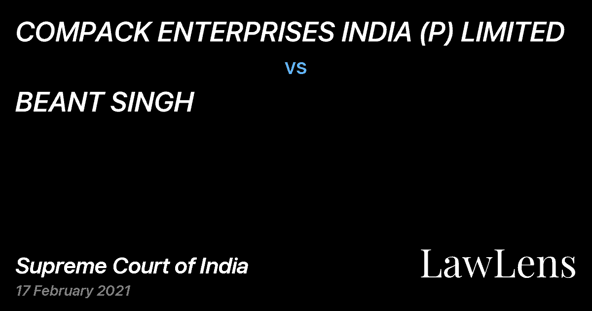 Preview image for COMPACK ENTERPRISES INDIA (P) LIMITED vs. BEANT SINGH