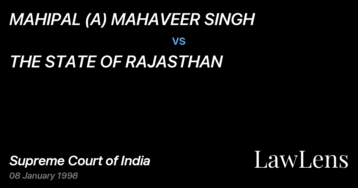 Preview image for MAHIPAL (A) MAHAVEER SINGH vs. THE STATE OF RAJASTHAN