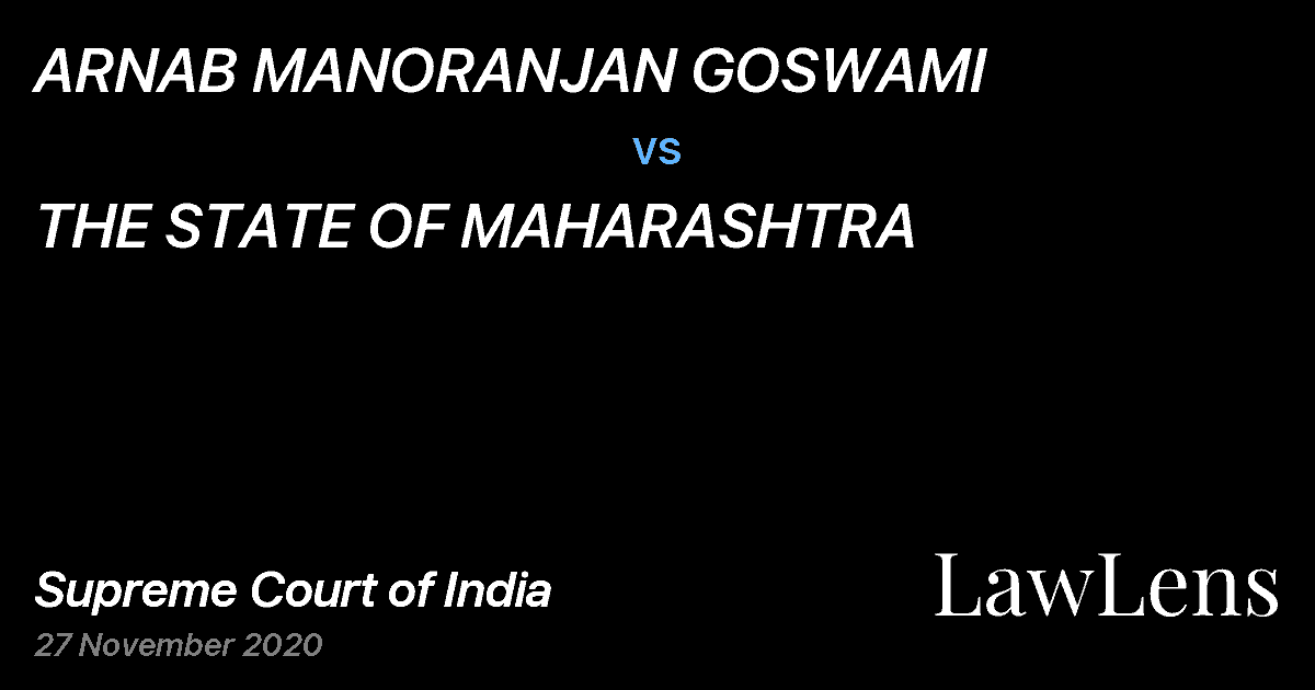 Preview image for ARNAB MANORANJAN GOSWAMI vs. THE STATE OF MAHARASHTRA