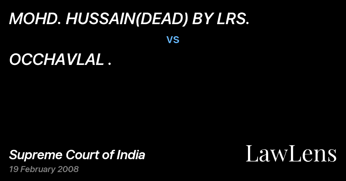 Preview image for MOHD. HUSSAIN(DEAD) BY LRS. vs. OCCHAVLAL .