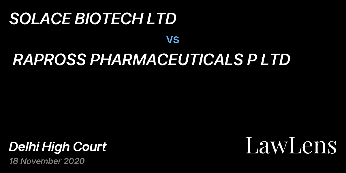 Preview image for SOLACE BIOTECH LTD vs. RAPROSS PHARMACEUTICALS P LTD