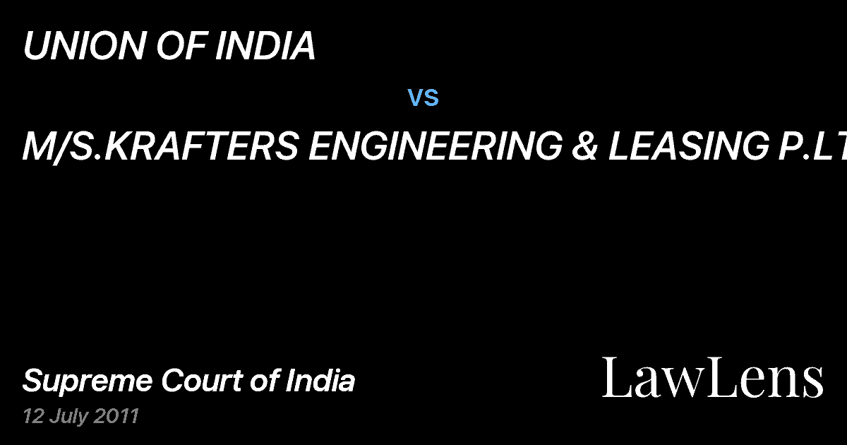 Preview image for UNION OF INDIA vs. M/S.KRAFTERS ENGINEERING & LEASING P.LTD