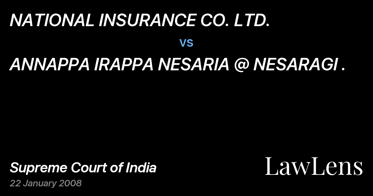 Preview image for NATIONAL INSURANCE CO. LTD. vs. ANNAPPA IRAPPA NESARIA @ NESARAGI .