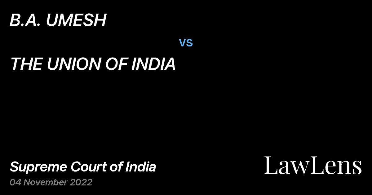 Preview image for B.A. UMESH vs. THE UNION OF INDIA