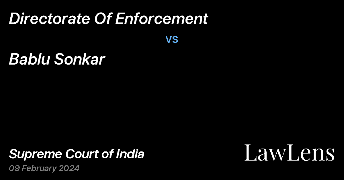 Preview image for Directorate Of Enforcement vs. Bablu Sonkar