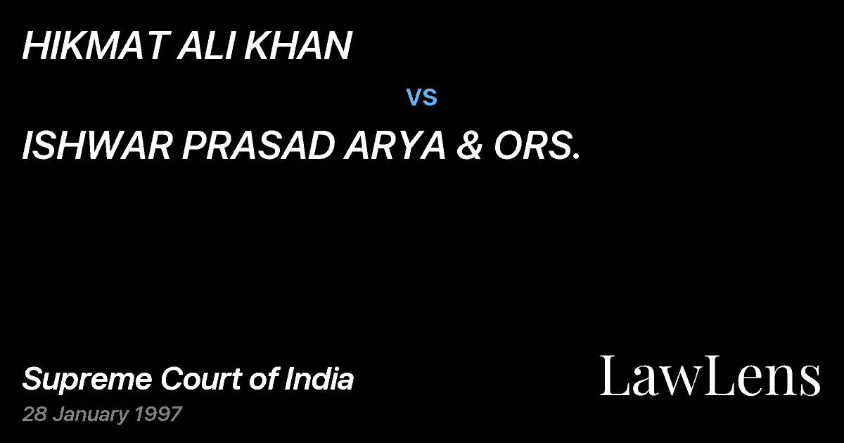 Preview image for HIKMAT ALI KHAN vs. ISHWAR PRASAD ARYA & ORS.
