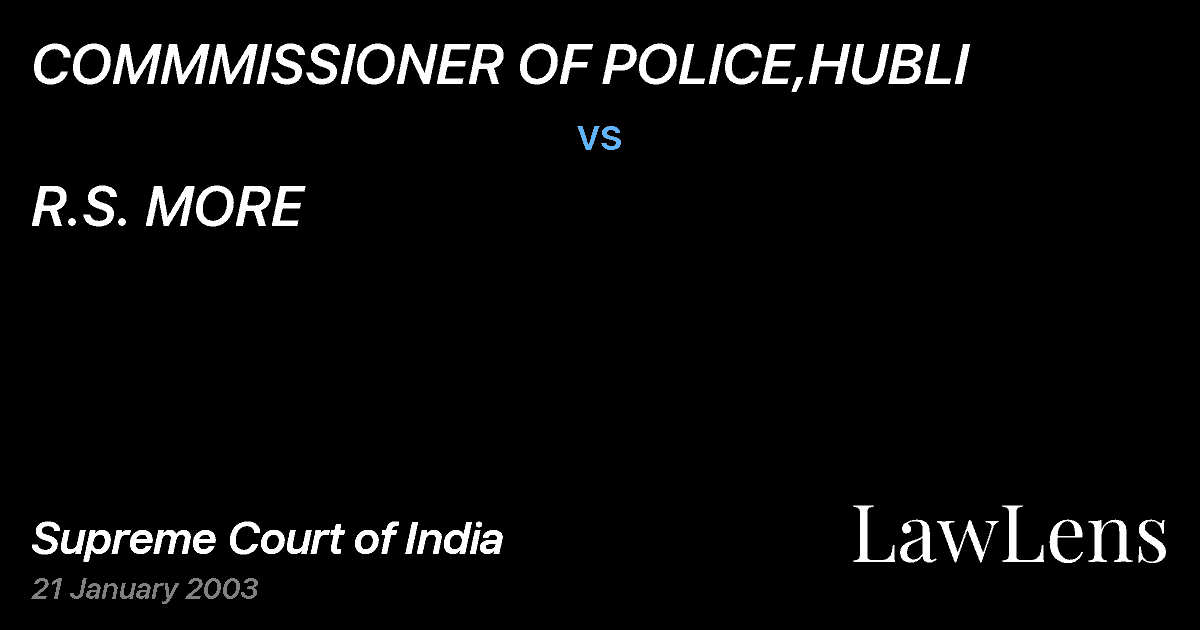 Preview image for COMMMISSIONER OF POLICE,HUBLI vs. R.S. MORE