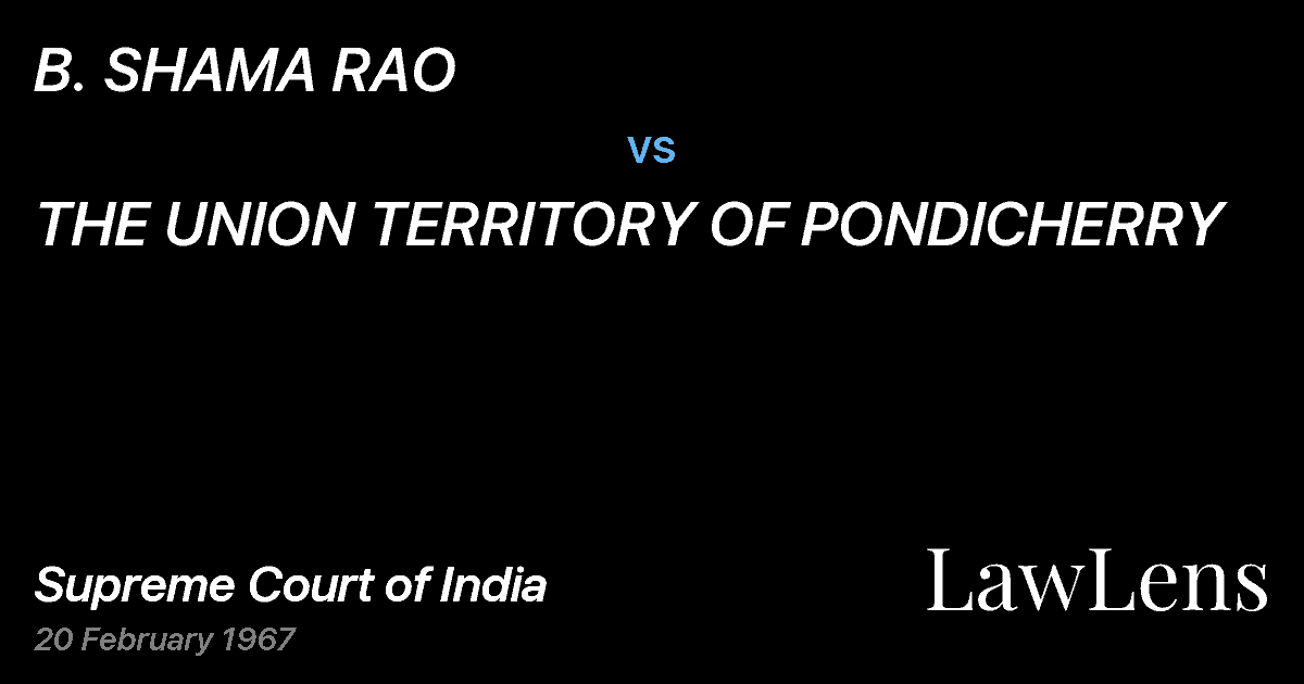 Preview image for B. SHAMA RAO vs. THE UNION TERRITORY OF PONDICHERRY