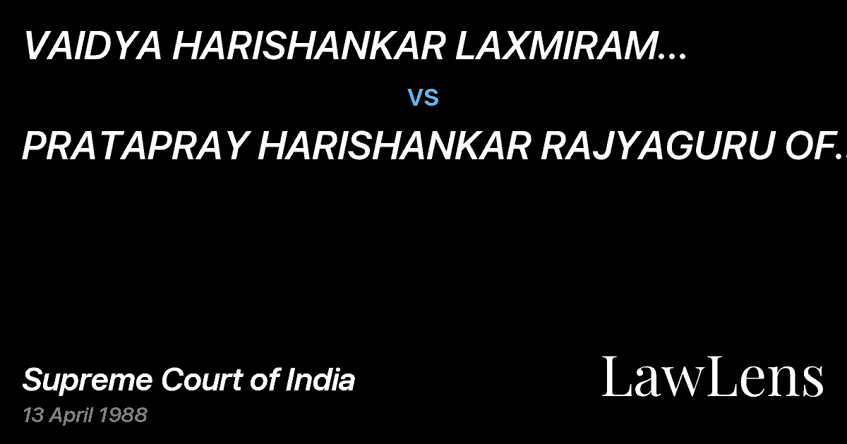 Preview image for VAIDYA HARISHANKAR LAXMIRAM RAJYAGURU OF RAJKOT vs. PRATAPRAY HARISHANKAR RAJYAGURU OF RAJKOT