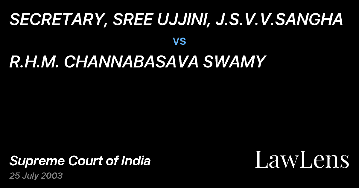 Preview image for SECRETARY, SREE UJJINI, J.S.V.V.SANGHA vs. R.H.M. CHANNABASAVA SWAMY