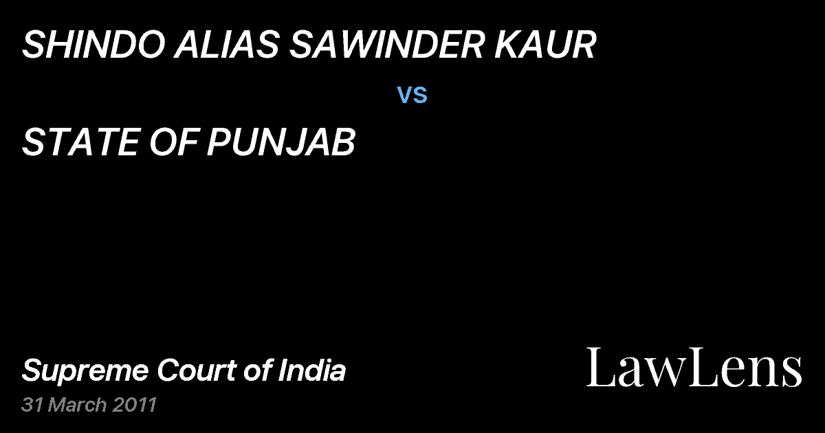 Preview image for SHINDO ALIAS SAWINDER KAUR vs. STATE OF PUNJAB