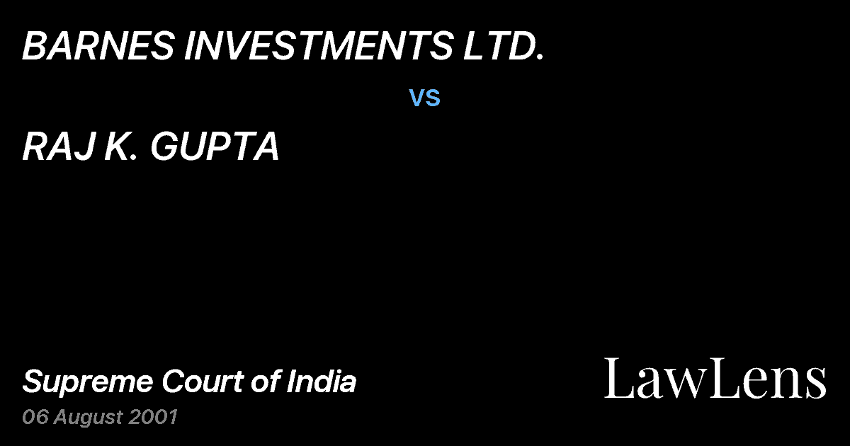 Preview image for BARNES INVESTMENTS LTD. vs. RAJ K. GUPTA