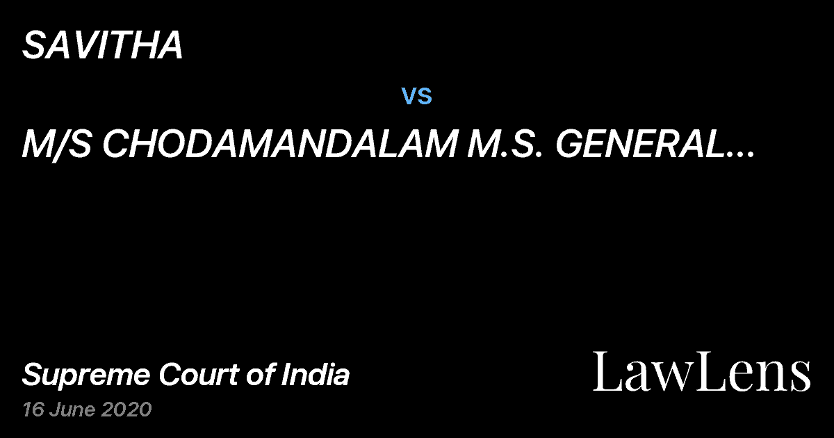 Preview image for SAVITHA vs. M/S CHODAMANDALAM M.S. GENERAL INSURNACE COMPANY