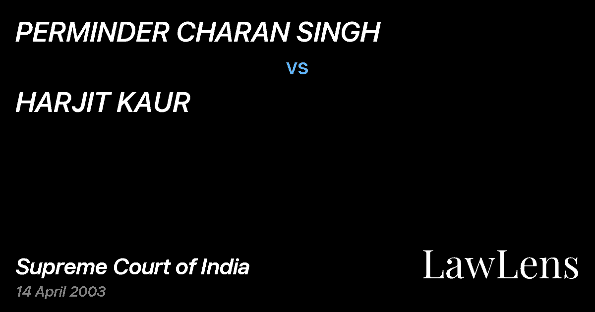 Preview image for PERMINDER CHARAN SINGH vs. HARJIT KAUR