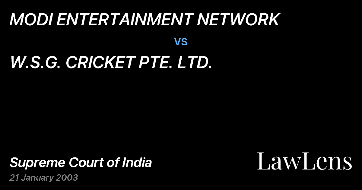 Preview image for MODI ENTERTAINMENT NETWORK vs. W.S.G. CRICKET PTE. LTD.