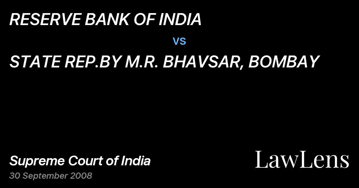 Preview image for RESERVE BANK OF INDIA vs. STATE REP.BY M.R. BHAVSAR, BOMBAY