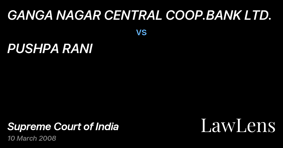 Preview image for GANGA NAGAR CENTRAL COOP.BANK LTD. vs. PUSHPA RANI