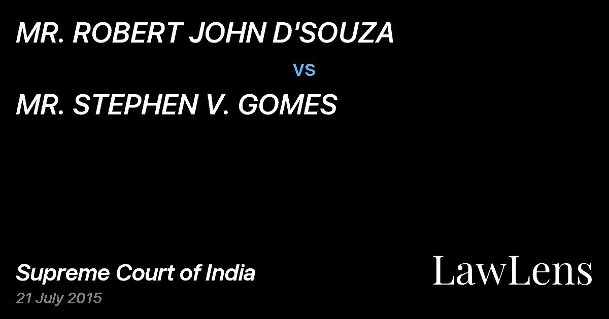 Preview image for MR. ROBERT JOHN D'SOUZA vs. MR. STEPHEN V. GOMES